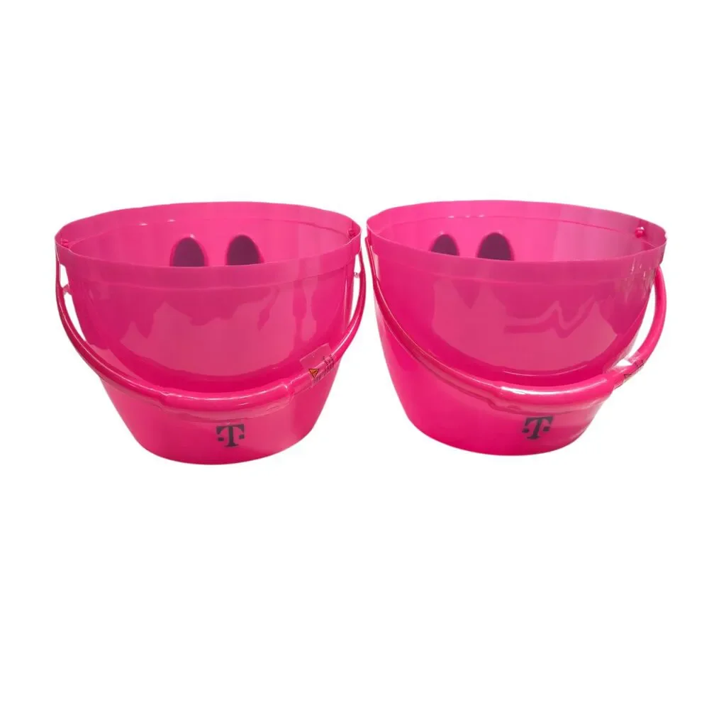 Lot of 2 T-Mobile Pink Plastic Pumpkin Halloween Buckets Trick or Treating